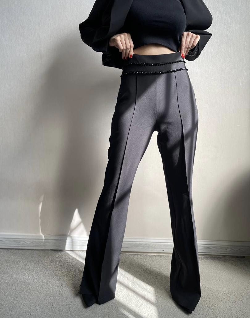 شلوارپارچه ای زنانه مدل بوتکات سنگدوزی